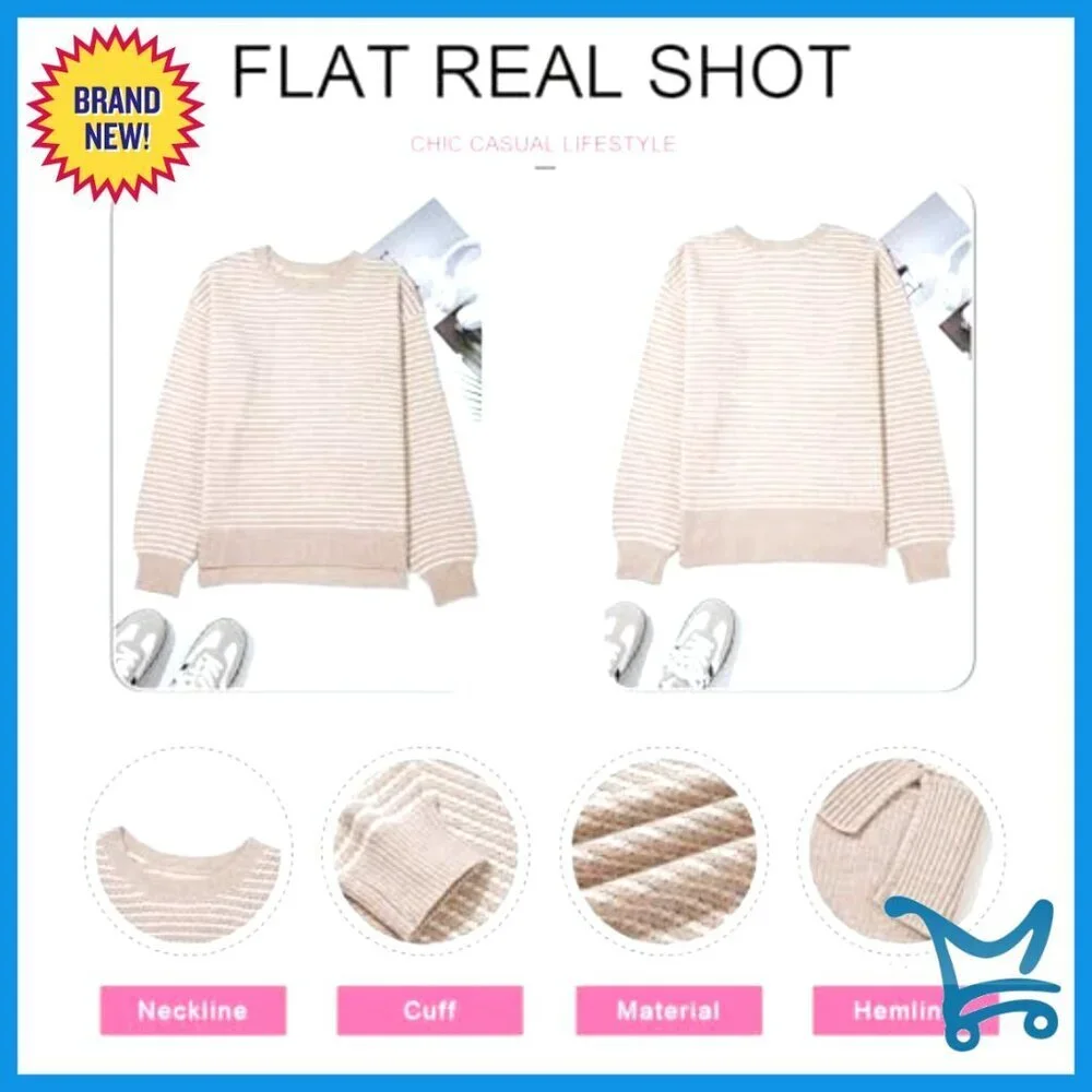 Long Sleeve Crewneck Striped Pullover Sweater Side Split Y2K Chic Casual
